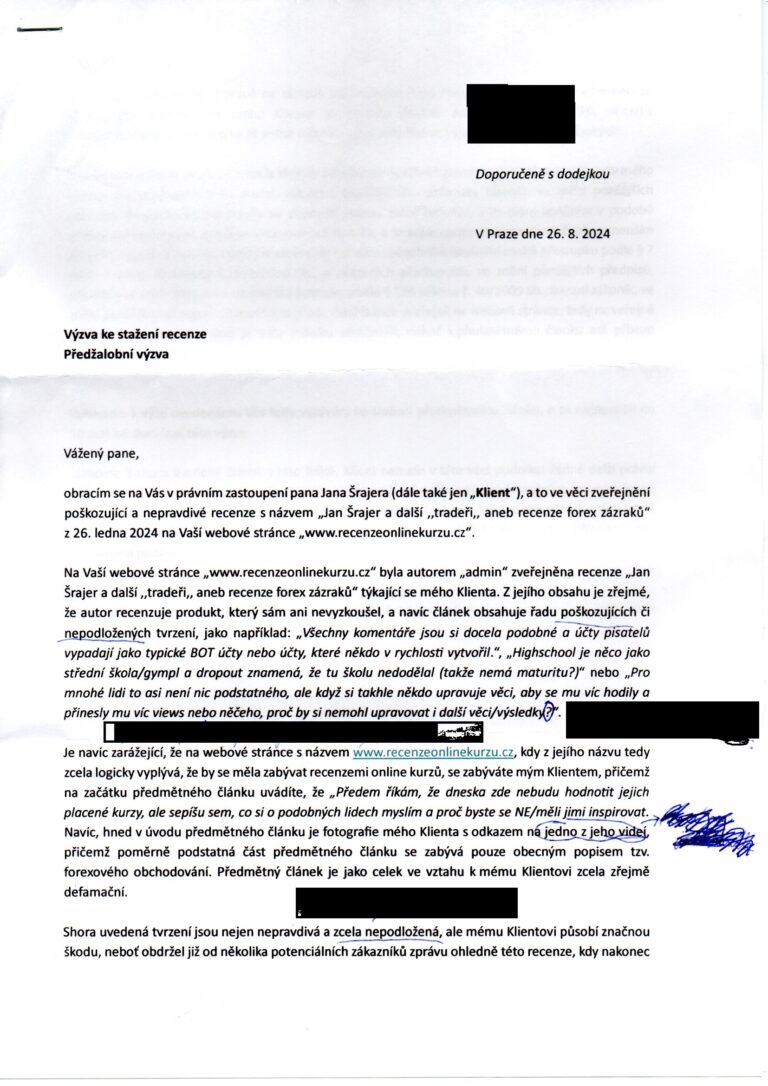 předžalobní výzva Jan Šrajer